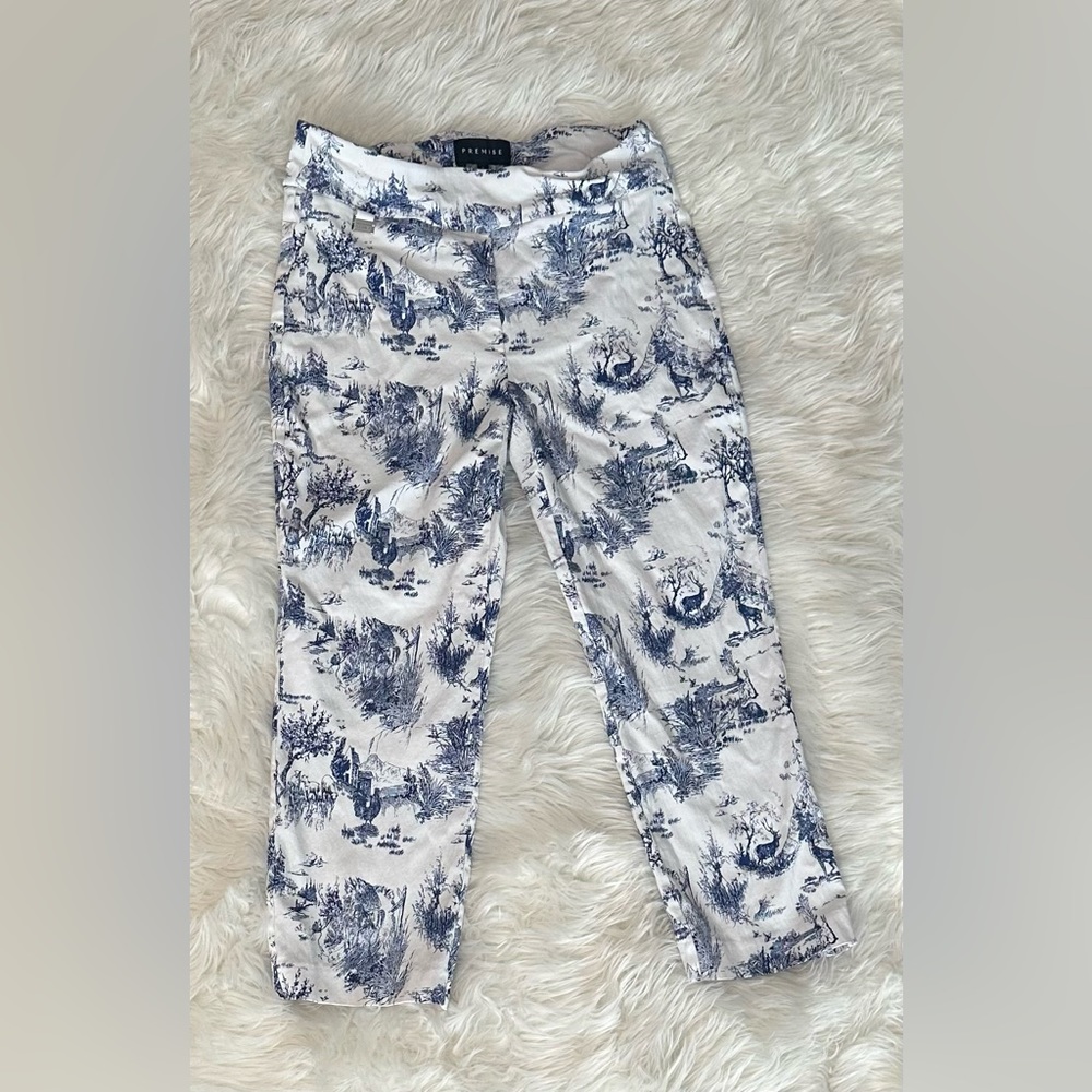 Premise Small Toile Blue and White Crop Pants